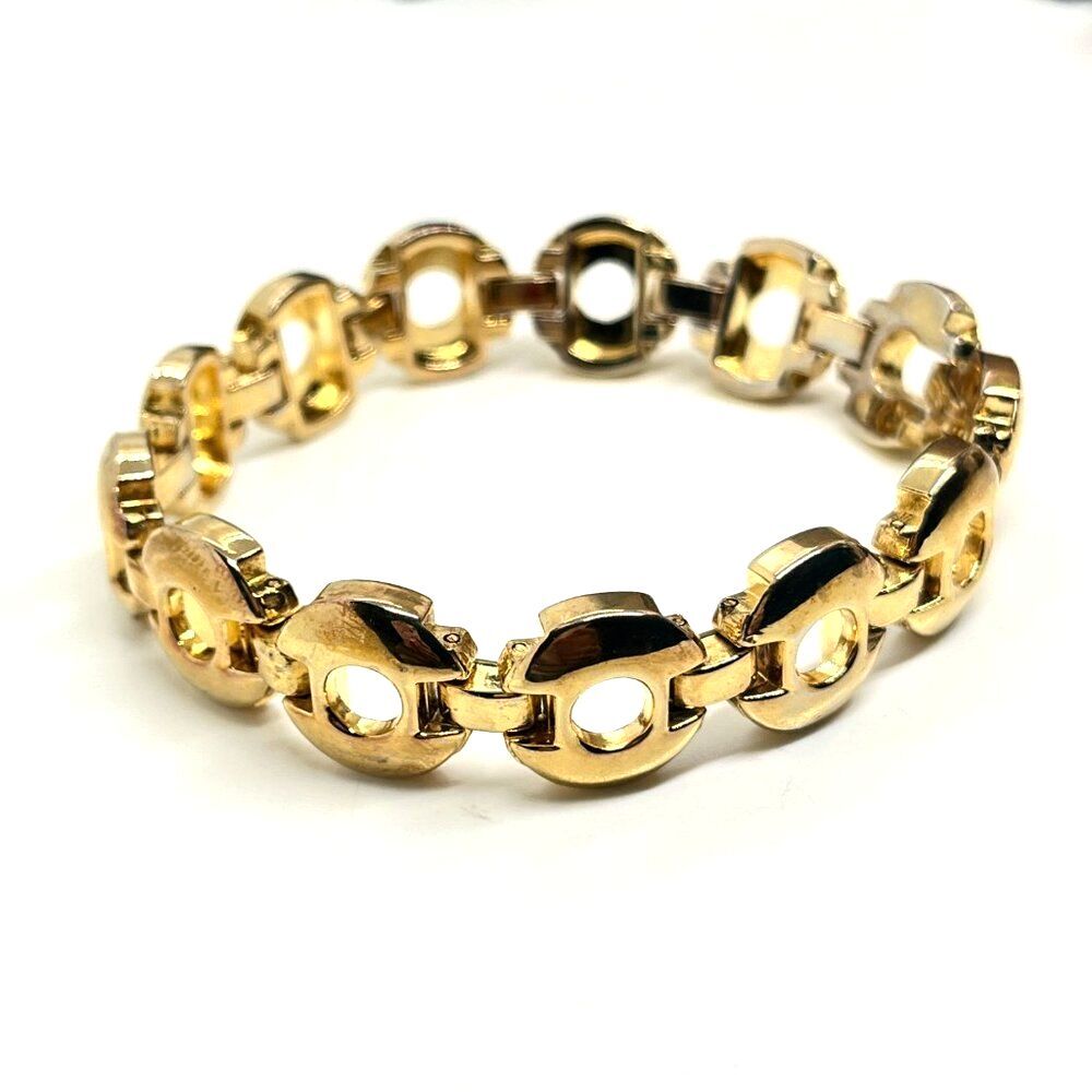 Vintage Gold Tone Bracelet Chain Link Chunky Geometric Circle Chain 8"